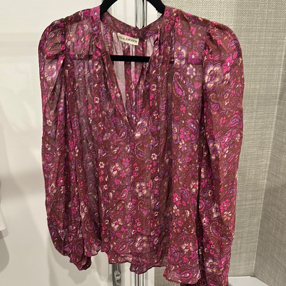 Ulla Johnson Floral Print Blouse - Pink and Brown